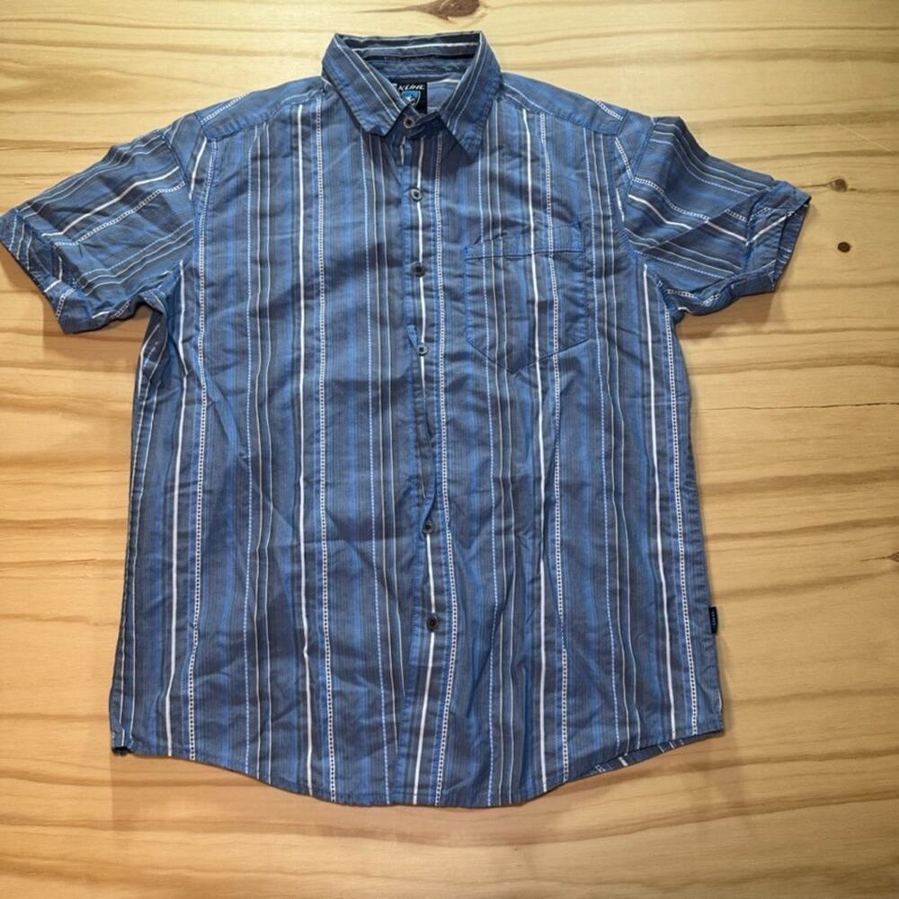Kuhl Suncel Short Sleeve Button Up Shirt Mens Size Small Blue Striped Hiking